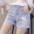 Img 2 - Cotton High Waist Folded Ripped Denim Shorts Women Summer Korean Loose All-Matching Student Wide Leg Hot Pants