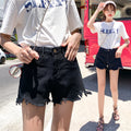 Img 5 - Summer Korean Loose Niche Burr Hot Pants Cotton Plus Size Denim Shorts Women