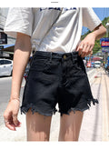 IMG 122 of Summer Korean Loose Niche Burr Hot Pants Cotton Plus Size Denim Shorts Women Shorts