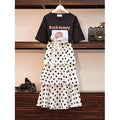 Img 7 - Summer Korean Short Sleeve T-Shirt Tops Women Poker Dot Dress Two-Piece Sets Trendy Chiffon Dress