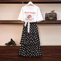 Img 2 - Summer Korean Short Sleeve T-Shirt Tops Women Poker Dot Dress Two-Piece Sets Trendy Chiffon Dress