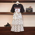 Img 1 - Summer Korean Short Sleeve T-Shirt Tops Women Poker Dot Dress Two-Piece Sets Trendy Chiffon Dress