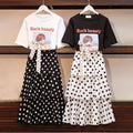 Img 3 - Summer Korean Short Sleeve T-Shirt Tops Women Poker Dot Dress Two-Piece Sets Trendy Chiffon Dress
