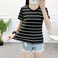 IMG 107 of Short Sleeve T-Shirt Women Summer Korean Student Slim Look Striped Undershirt T-Shirt