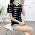 IMG 111 of Short Sleeve T-Shirt Women Summer Korean Student Slim Look Striped Undershirt T-Shirt