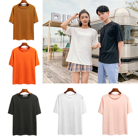 Img 1 - Uniform Men Women Korean Candy Solid Colored Loose Casual Mid-Length Half Sleeved Short Sleeve T-Shirt Tops Couple