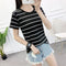 IMG 109 of Short Sleeve T-Shirt Women Summer Korean Student Slim Look Striped Undershirt T-Shirt