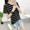 IMG 110 of Short Sleeve T-Shirt Women Summer Korean Student Slim Look Striped Undershirt T-Shirt