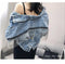 IMG 116 of Popular Fringe Denim Women Korean Splitted Loose Batwing Sleeve Short Jacket Outerwear