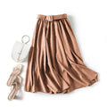 Img 12 - Korean Solid Colored All-Matching Belt High Waist Slim Look Loose Mid-Length A-Line Skirt