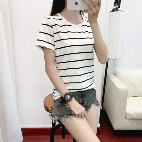 Img 9 - Short Sleeve T-Shirt Women Summer Korean Student Slim Look Striped Undershirt