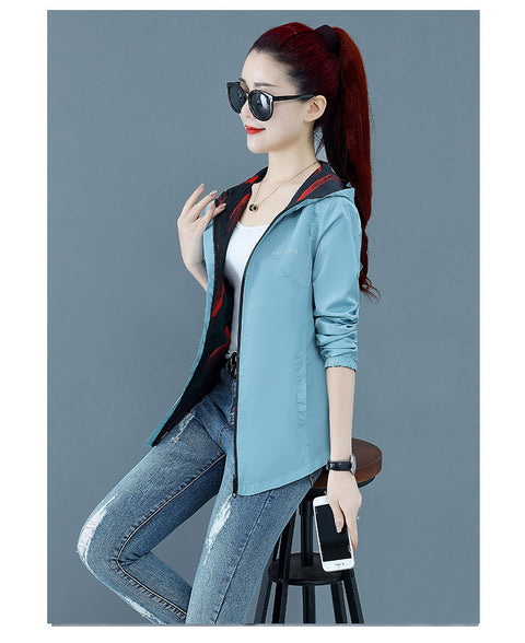 IMG 130 of Women Thin Hooded Casual Sporty Slim Look Tops Korean Double-Sided Jacket Outerwear