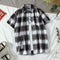 Img 9 - Summer Japanese Harajuku Chequered Short Sleeve Shirt Men Hong Kong Loose Mid-Length Printed Student Half Sleeved Tops Men Shirt