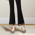 Img 4 - Bell Bottoms Women Elastic Waist High Lace Flare Leg Splitted Slim-Look Long Casual Pants