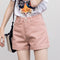 IMG 118 of Pink Denim Shorts Women Summer High Waist A-Line Loose Wide Leg Trendy Beige Slim Look Shorts