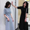 Img 9 - Korean Summer Short Sleeve Round-Neck Women All-Matching Elegant Mid-Length A-Line Dress