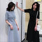 Img 2 - Korean Summer Short Sleeve Round-Neck Women All-Matching Elegant Mid-Length A-Line Dress