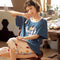 Summer Women Short Sleeve Cropped Pants Pajamas Sets Knitted Cotton Thin Loungewear Sleepwear