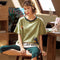 Summer Women Short Sleeve Cropped Pants Pajamas Sets Knitted Cotton Thin Loungewear Sleepwear