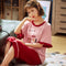 Summer Women Short Sleeve Cropped Pants Pajamas Sets Knitted Cotton Thin Loungewear Sleepwear