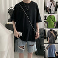 Img 1 - Solid Colored Short Sleeve T-Shirt Men Trendy Korean  Casual Loose Round-Neck Tops T-Shirt