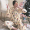 Pajamas Women Cotton Long Sleeved Korean Plus Size Cardigan Loungewear Sets Summer Sleepwear