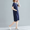 Img 7 - Plus Size Women Summer Loose Korean Mid-Length T-Shirt Solid Colored V-Neck Slim Look Short Sleeve Dress Pocket Dress