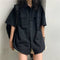 IMG 121 of Summer Student Korean Vintage Hong Kong Short Sleeve Blouse Loose Japanese Cargo Shirt Tops ins Outerwear