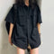 Summer Student Korean Vintage Hong Kong Short Sleeve Blouse Loose Japanese Cargo Shirt Tops ins Outerwear