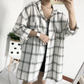 Img 7 - Chequered Blouse Korean Loose Casual Student bfLong Sleeved Mid-Length Shirt Blouse