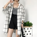 Img 1 - Chequered Blouse Korean Loose Casual Student bfLong Sleeved Mid-Length Shirt Blouse