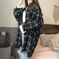 Chequered Blouse Korean Loose Casual Student BF Long Sleeved Mid-Length Shirt Blouse
