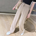 Img 4 - Ice Silk Wide Leg Pants Women Summer High Waist Plus Size Floor Length Long Elastic Trendy Casual