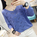 Img 1 - Korean See Through  Women V-Neck Loose Long Sleeved Thin Outdoor Tops Sweater