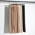 Img 1 - Ice Silk Wide Leg Pants Women Summer High Waist Plus Size Floor Length Long Elastic Trendy Casual