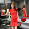 Img 2 - Summer Round-Neck Red Pencil Dress Lotus Sleeve Slim Look Elegant Formal Fishtail Korean Dress