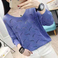 Img 6 - Korean See Through  Women V-Neck Loose Long Sleeved Thin Outdoor Tops Sweater