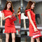 Img 3 - Summer Round-Neck Red Pencil Dress Lotus Sleeve Slim Look Elegant Formal Fishtail Korean Dress