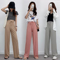Img 2 - Ice Silk Wide Leg Pants Women Summer Korean High Waist Loose Thin Ankle-Length Drape Straight Casual Pants