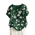 Img 2 - Floral Printed Round-Neck Shirt Loose Casual Plus Size Women Short Sleeve Blouse