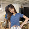 IMG 138 of Trendy Popular Short Sleeve T-Shirt Women Summer Korean ins Bare Belly Slim Look Tops T-Shirt