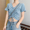 IMG 109 of Trendy Popular Short Sleeve T-Shirt Women Summer Korean ins Bare Belly Slim Look Tops T-Shirt