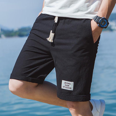 Summer Cotton Shorts Men Beach Pants Trendy Loose Casual Minimalist Label Mid-Length Shorts