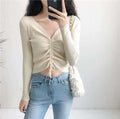 Long Sleeved Sweater Women Matching Slim Look Elegant Solid Colored Matching Sexy Outdoor Thin Pullover Outerwear