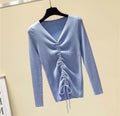 Long Sleeved Sweater Women Matching Slim Look Elegant Solid Colored Matching Sexy Outdoor Thin Pullover Outerwear