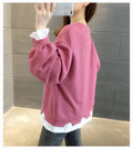 IMG 109 of Thin Sweatshirt Women Korean Student TPlus Size Plus Loose Non False Two-Piece Tops Outerwear