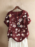Img 1 - Floral Printed Round-Neck Shirt Loose Casual Plus Size Women Short Sleeve Blouse