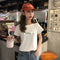 IMG 120 of Short Tops Women T-Shirt insSummer Slim Look Popular White Undershirt Sleeve T-Shirt