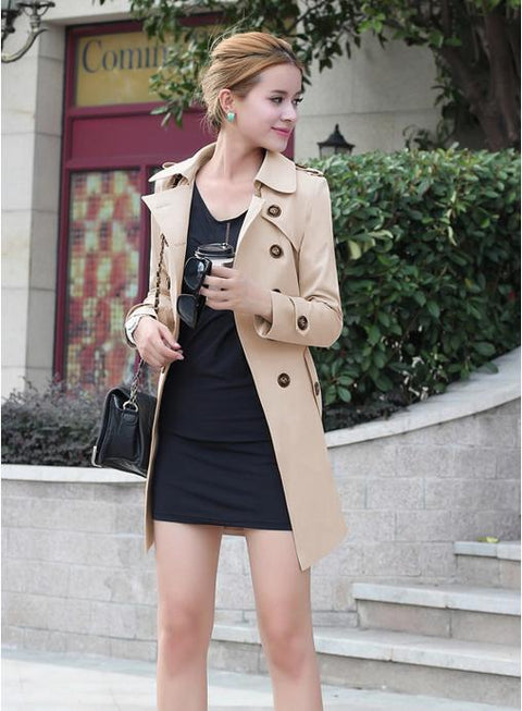 IMG 105 of Women Coat Multicolor Slim Look Belt Mid-Length Windbreaker Outerwear