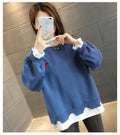 IMG 106 of Thin Sweatshirt Women Korean Student TPlus Size Plus Loose Non False Two-Piece Tops Outerwear